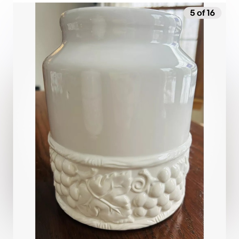 Arthur Court Canister Grape Vine 2004 White Porcelain - NO TOP